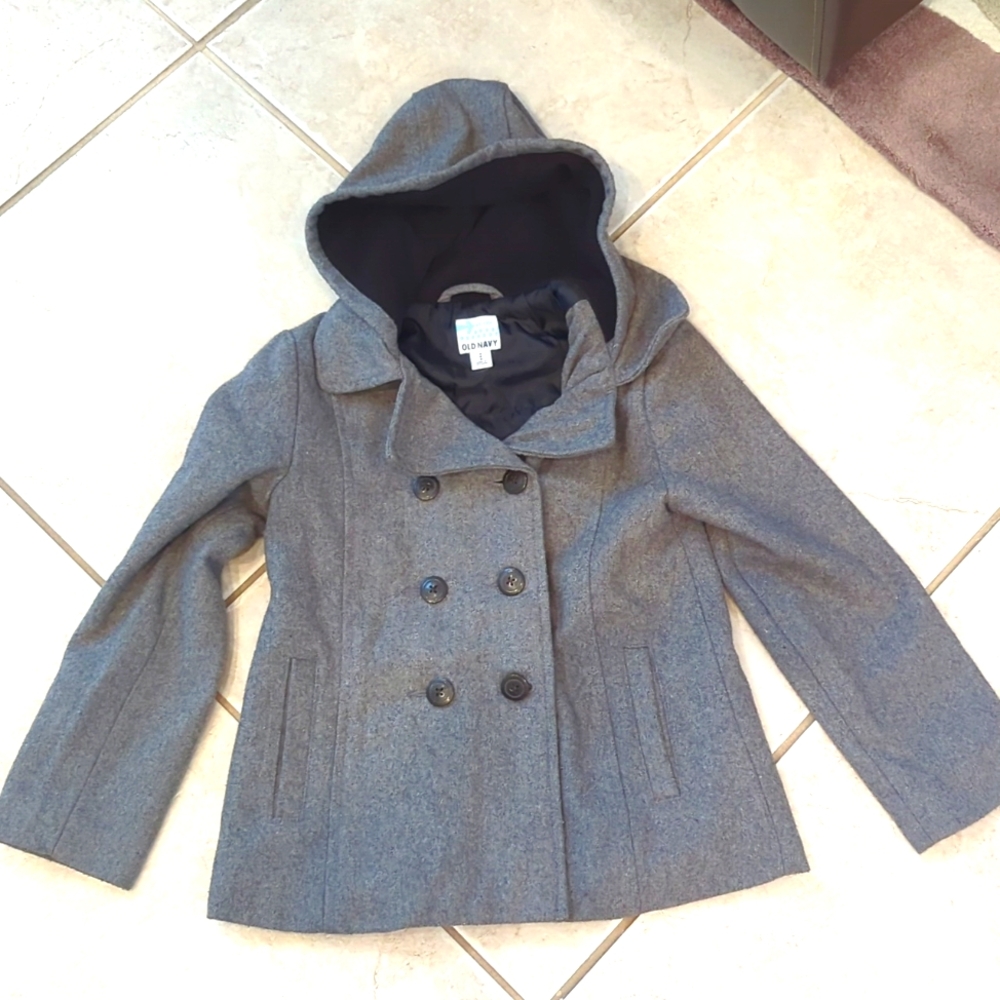 Girls size 10 medium Old Navy Heather Gray wool pea coat jacket